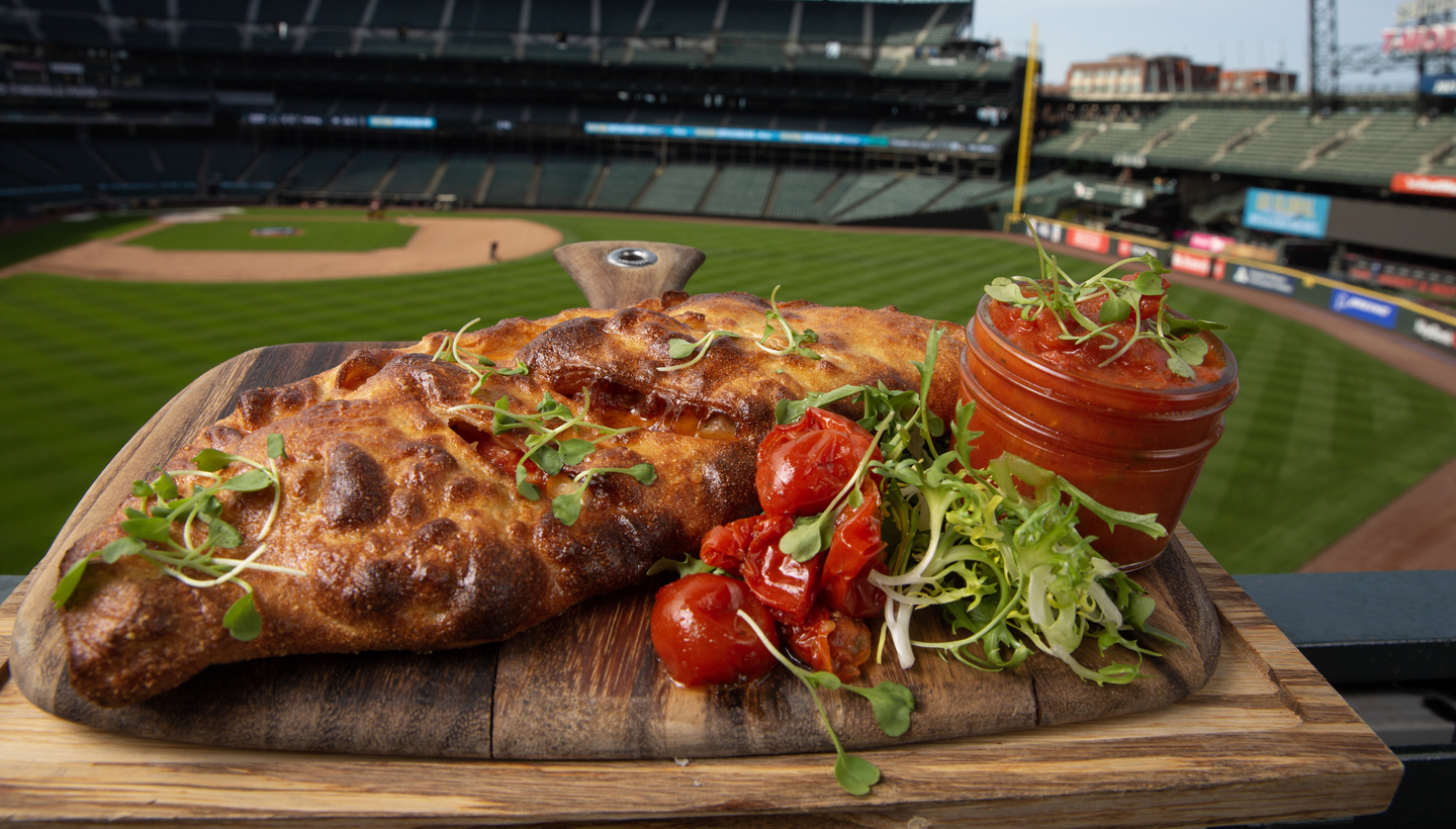 Calzone at outdoor baseball stadium