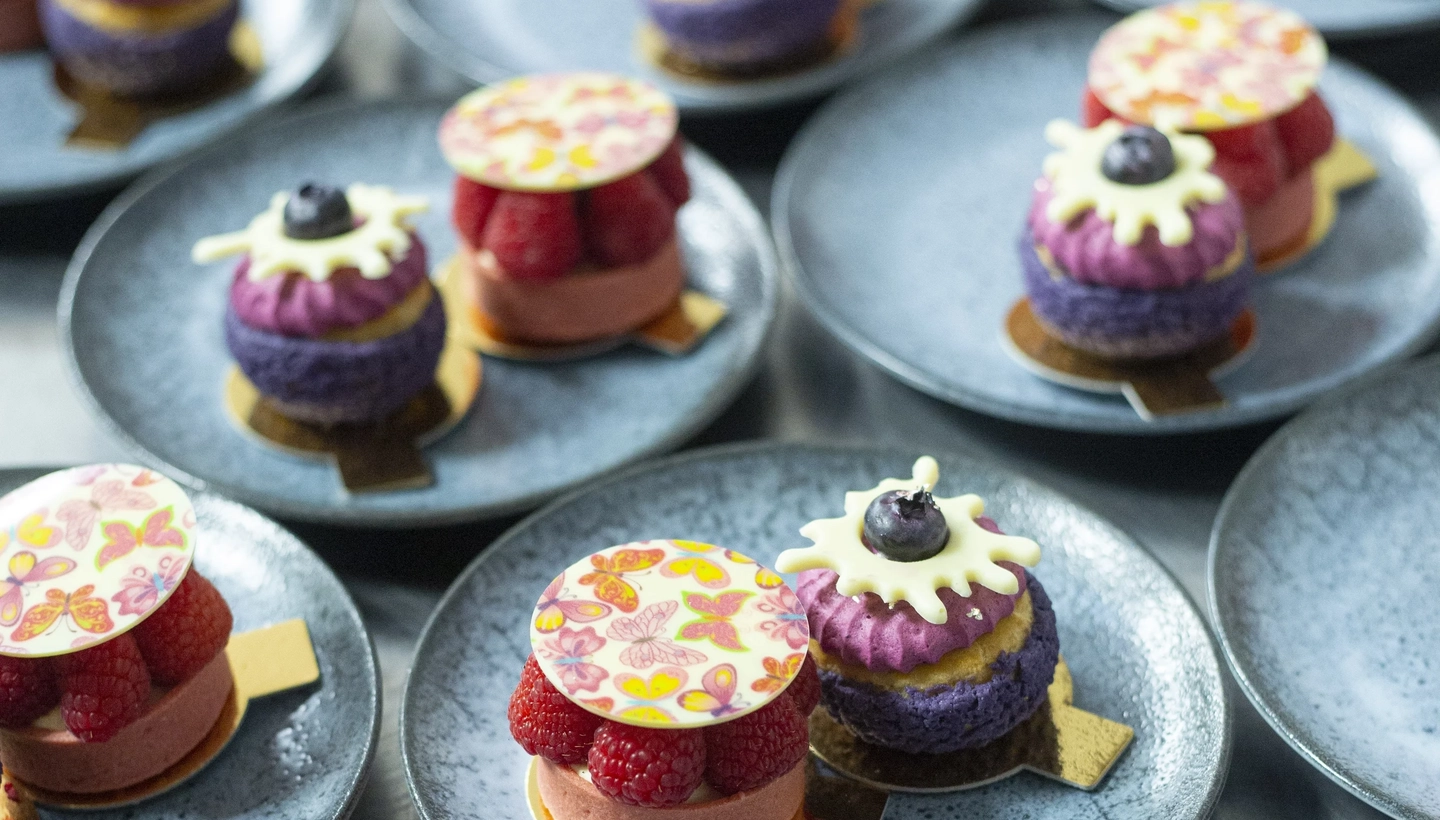 Delicious deserts on plates