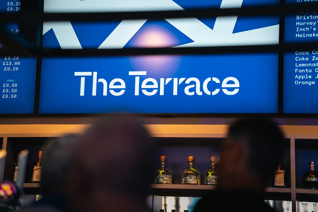Wording 'The Terrace' on a TV