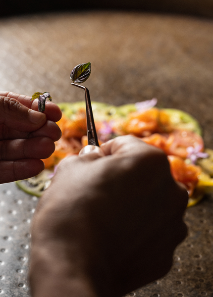 Hand plating food