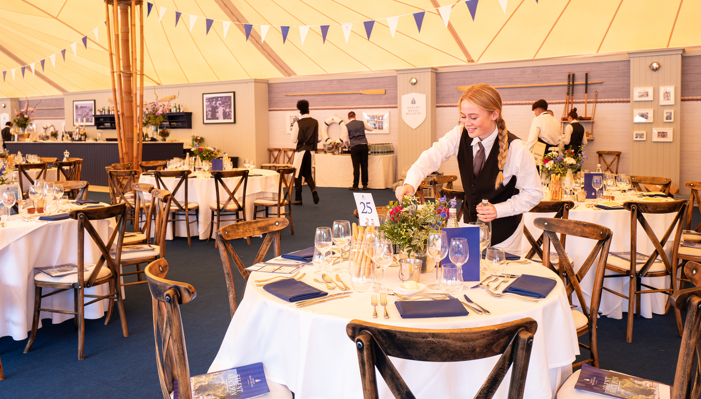 Tables and waiters at Henley Royal Regatta