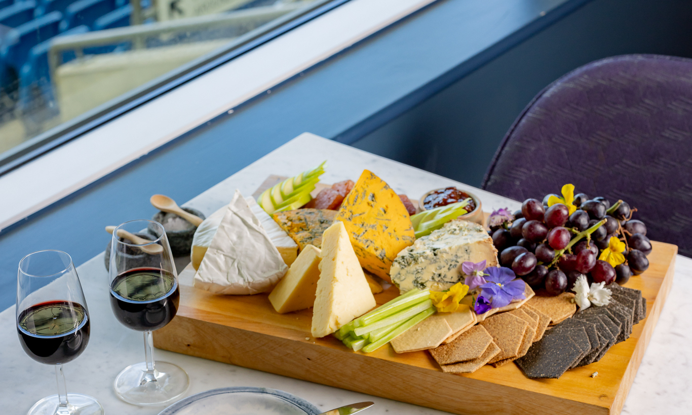 Board of cheese and wine at the American Express Stadium